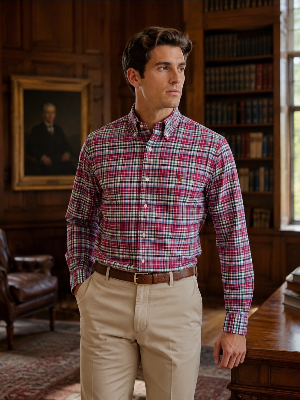 Ralph Lauren Classic Fit Plaid Button Down Oxford Pink Medium Academia Colorful